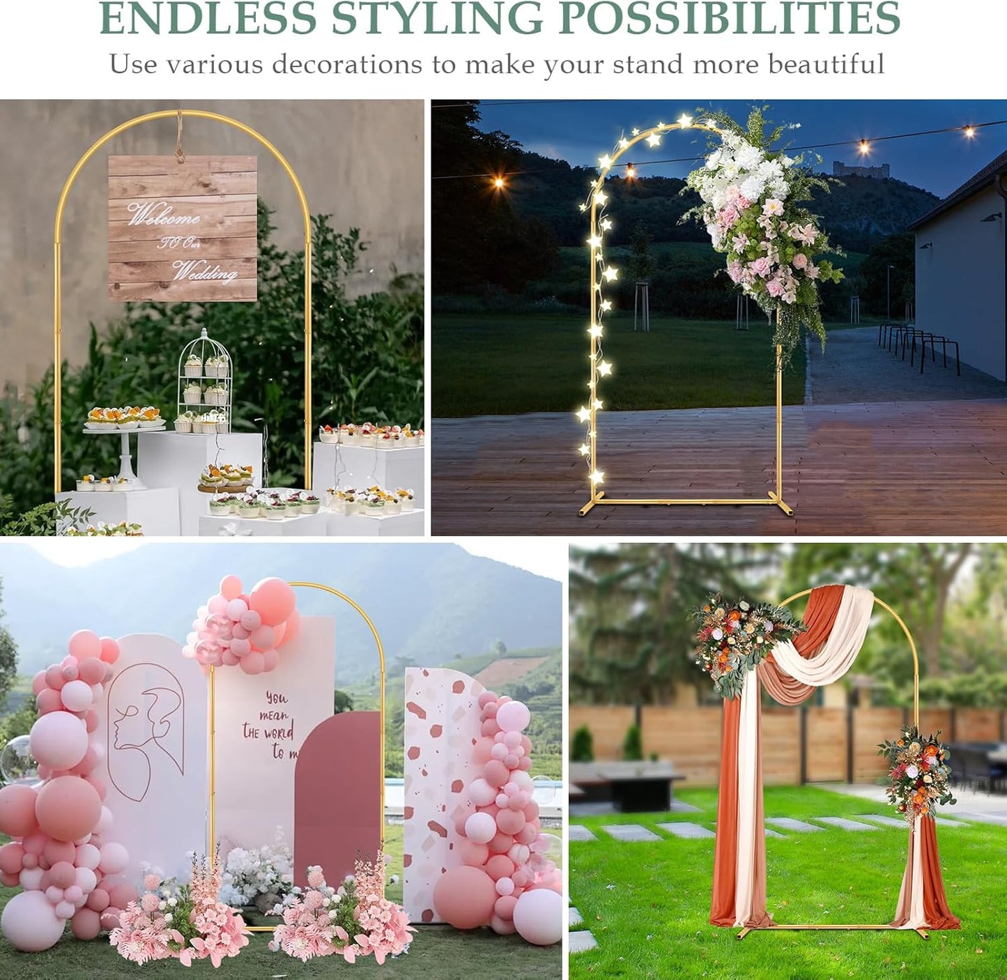 WellSign Wedding Arch Backdrop Stand 7.2FT, 6FT Set of 2, Gold Metal Balloon Arch kit Stand for Gender Reveal Ceremony Engagement Anniversary Bridal Valentine Party Event Decoration