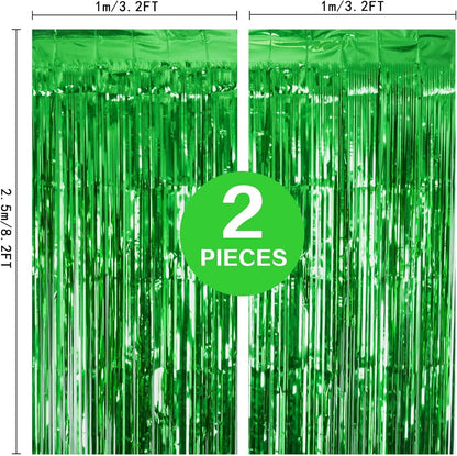 2 Pack 3.2ft x 8.2ft Silver Metallic Tinsel Foil Fringe Curtains, Door Streamer Photo Booth Backdrop for Birthday Graduation Engagement Bridal Shower Bachelorette Baby Shower Party Decorations