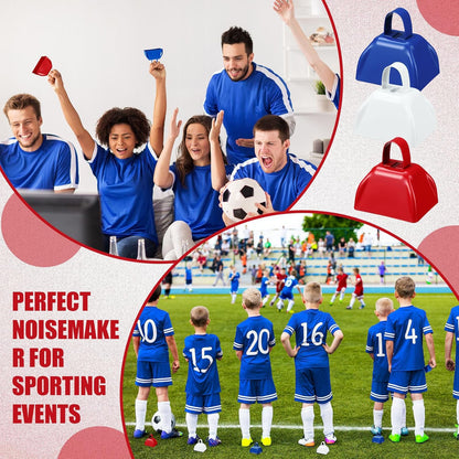 Zhengmy 24 Pcs Metal Cowbells Noisemakers with Handles, Cow Bells Noise Makers for Sporting Events 3 Inch Bulk Cheering for Football Baseball Games Team Wedding Celebrations(Blue)