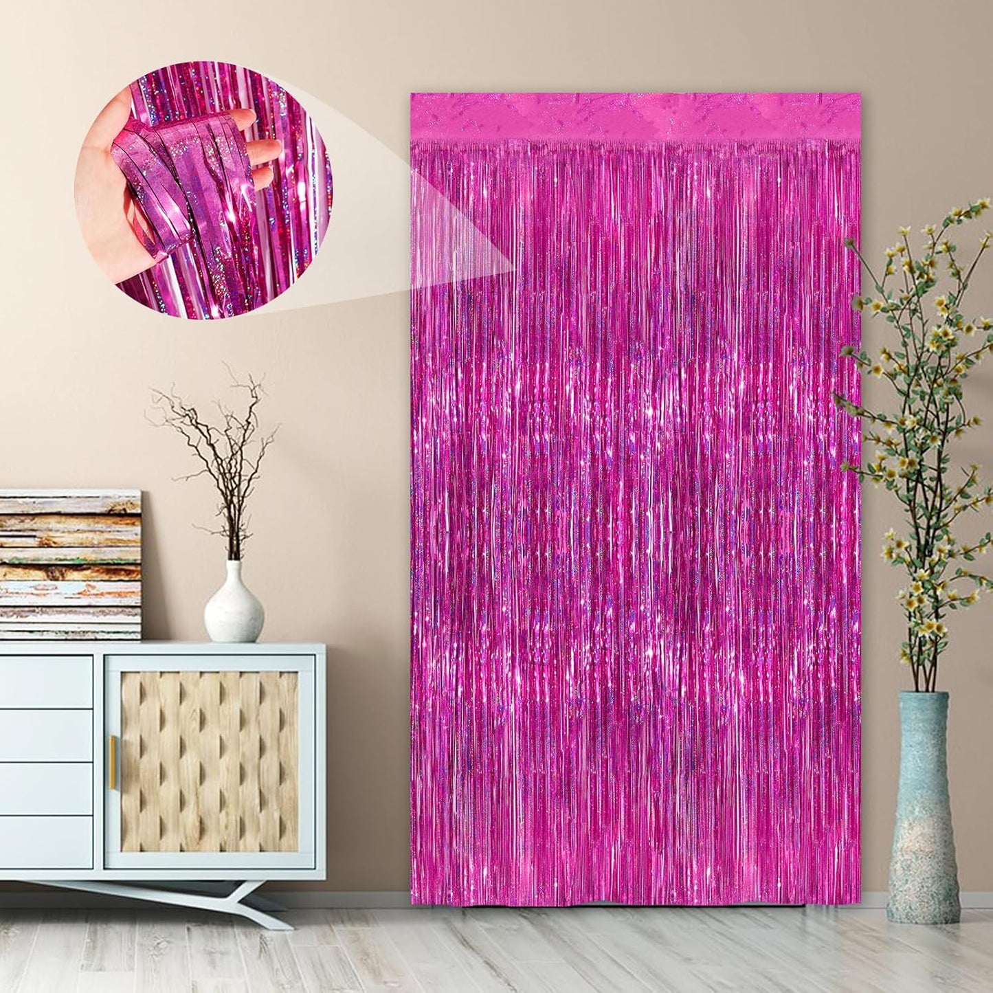 Black Fringe Curtain Party Streamers 2Pack 3.3x8.3 Ft Foil Fringe Backdrop Curtains for Birthday Wedding Bridal Baby Shower Halloween Decor Tinsel Streamers Black Party Decorations Door Streamers