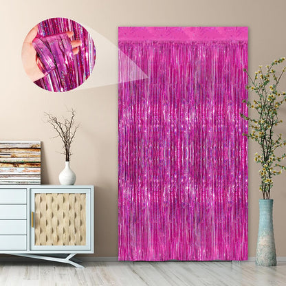 Black Fringe Curtain Party Streamers 2Pack 3.3x8.3 Ft Foil Fringe Backdrop Curtains for Birthday Wedding Bridal Baby Shower Halloween Decor Tinsel Streamers Black Party Decorations Door Streamers