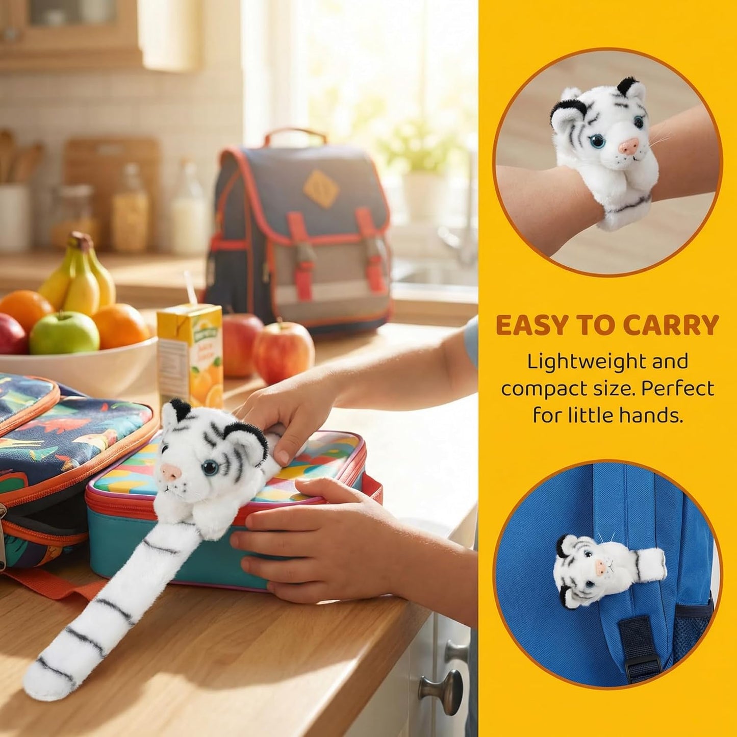 jarbins Animal Slap Bracelets Tiger Plush Kids Pretend Play Bracelets Bulk Toys Wristband for Children Birthday Party Favors