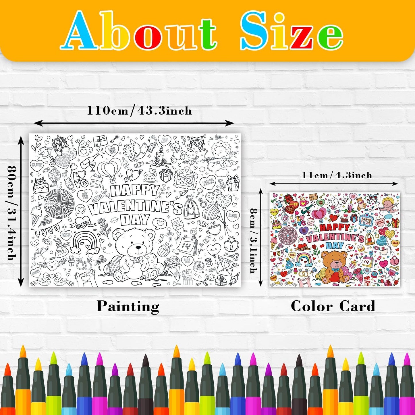 43.3x31.5 Summer Coloring Poster with Picture, Giant Cute Painting Poster, Large Coloring Tablecloth for Classroom Home Birthday Party Supplies Favor