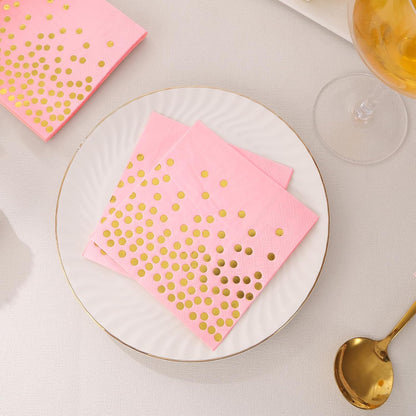 100PCS Blue Party Napkins Gold Dot Cocktail Paper Napkins Beverage Napkin for Birthday Wedding Dinner Disposable Supplies