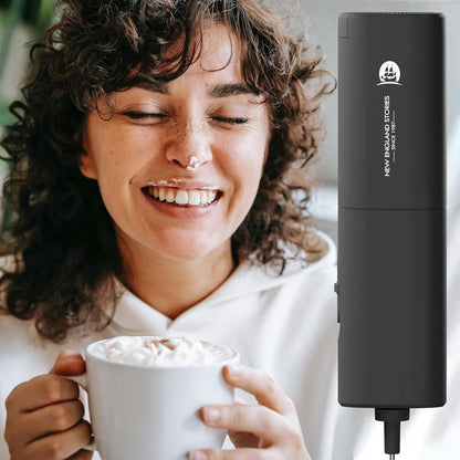 Powerful Milk Frother Wand - Mini Handheld Milk Frother with Stainless Steel Whisk - Battery-Powered Drink Mixer for Coffee, Lattes, Cappuccinos, Matcha - Coffee Enthusiasts Gift - Black