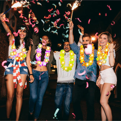 Giegxin 12 Pcs LED Hawaiian Lei Light up Flower Lei Tropical Glow Necklaces Lighted Lei Artificial Rainbow Lei for Kid Adult Hawaii Luau Themed Party Carnival Beach Wedding Masquerade (Multicolor)
