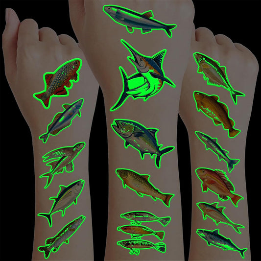 96 PCS Fishing Pre-Cut Temporary Tattoos Birthday Party Decorations Favors Supplies Decor Gone Fishing Fisherman Stickers For Girls Boys Gift School Prizes Rewards (Normal)