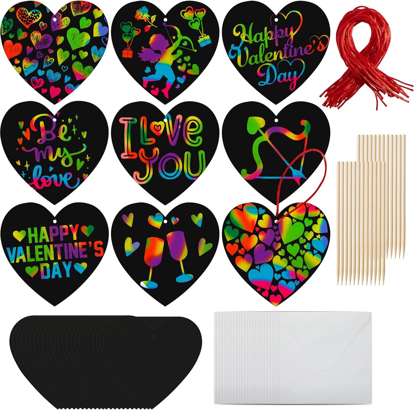 JOYIN 60 Packs Valentines Day Gifts Cards with Scratch Heart for Kids Magic Color Scratch Paper Heart Rainbow Cards for Valentine Crafts and Art Classroom Exchange, Party Favors