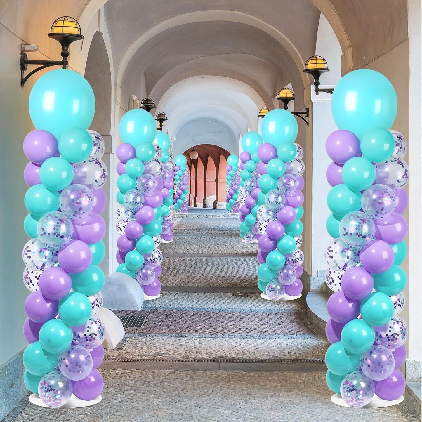 2 Set Black and Gold Balloons Column Stand Kit with 100 Balloons Adjustable Balloon Stand with Bases for Floor Black Gold Confetti Balloon Column Kit for Bridal Shower Valentine Birthday Party Decor