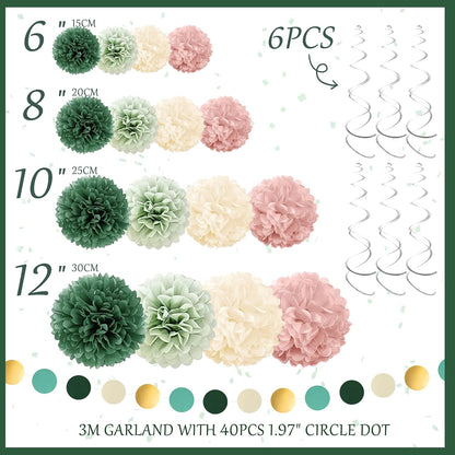 Tissue Paper Pom Poms - 23 PCS Dusty Blue Paper Flowers Pom Pom Kit Circle Dot Party Banner Hanging Swirl Party Decorations for Wedding Birthday Baby Shower Bridal Shower Tea Party