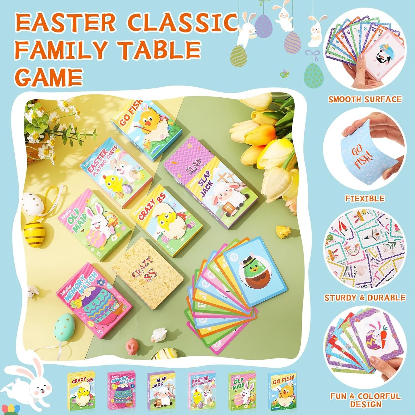 Zubebe 24 Pack End of Year Card Games Bulk 6 in 1 Classic Playing Card Game Set for Kids Includes Go Fish, Old Maid, Crazy Eights, Memory Match, Slap Jack, Playing Cards for End of Year Party Favors