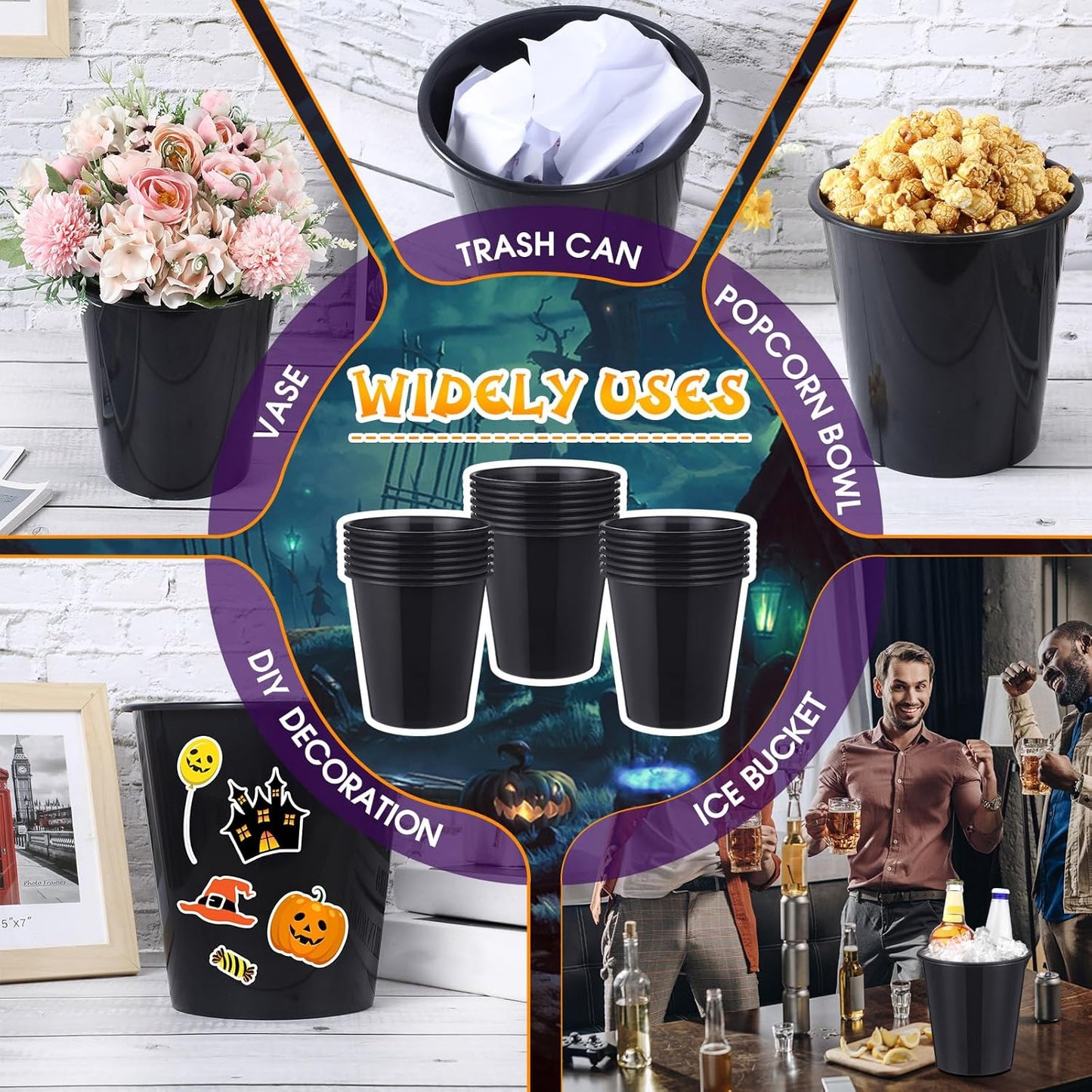 Layhit 24 Pcs Plastic Ice Buckets for Parties 3 Liters Wine Bucket Portable Ice Holder Disposable Wine Cooler for Party Wedding Party Beverages Champagne Soda and Beer (Gold)