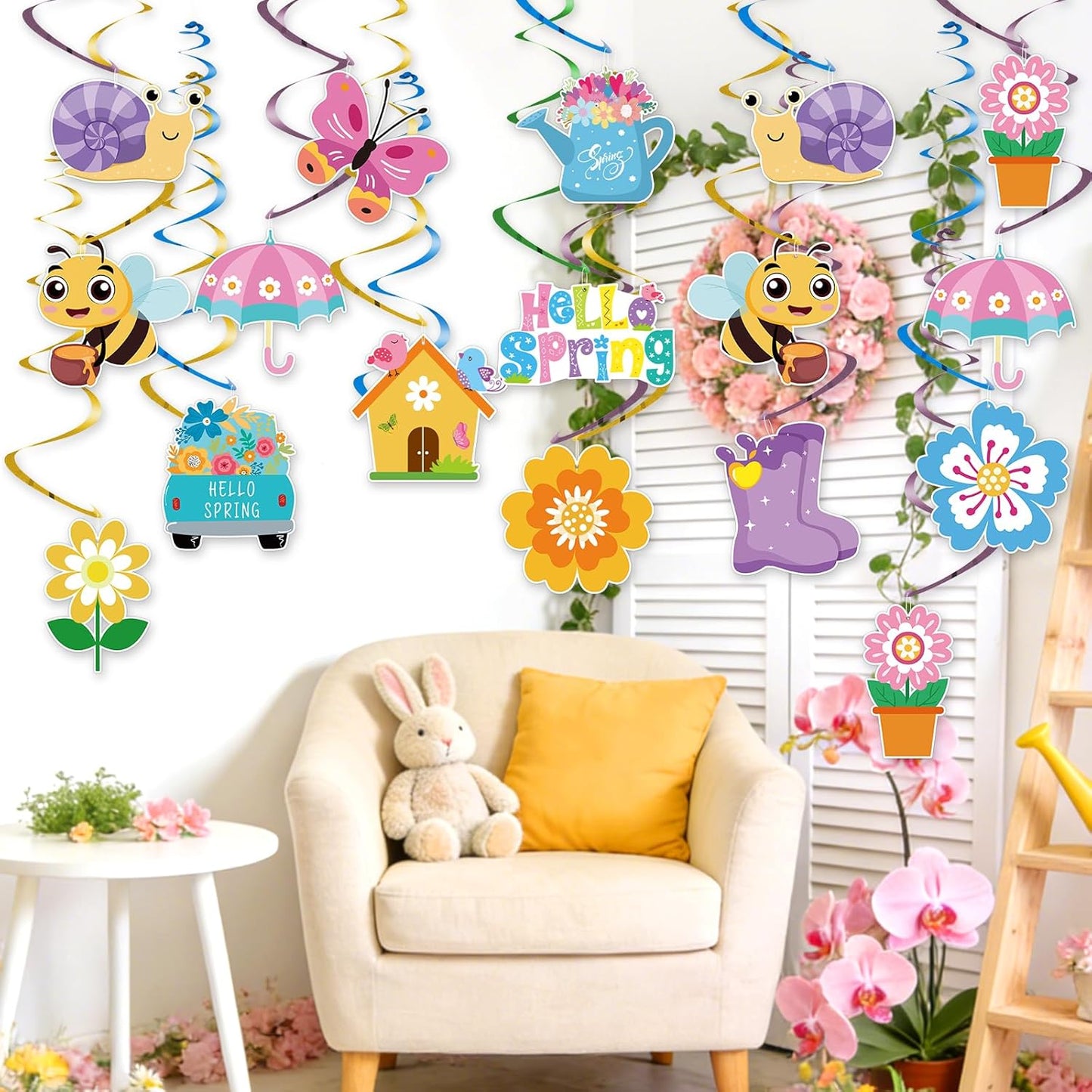 24Pcs Summer Hanging Decorations, Summer Party Ceiling Swirls Cutouts, Beach Theme Hanging Swirls for Home Office Classroom Birthday Beach Party Ceiling Decoration