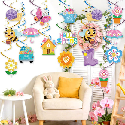 24Pcs Summer Hanging Decorations, Summer Party Ceiling Swirls Cutouts, Beach Theme Hanging Swirls for Home Office Classroom Birthday Beach Party Ceiling Decoration