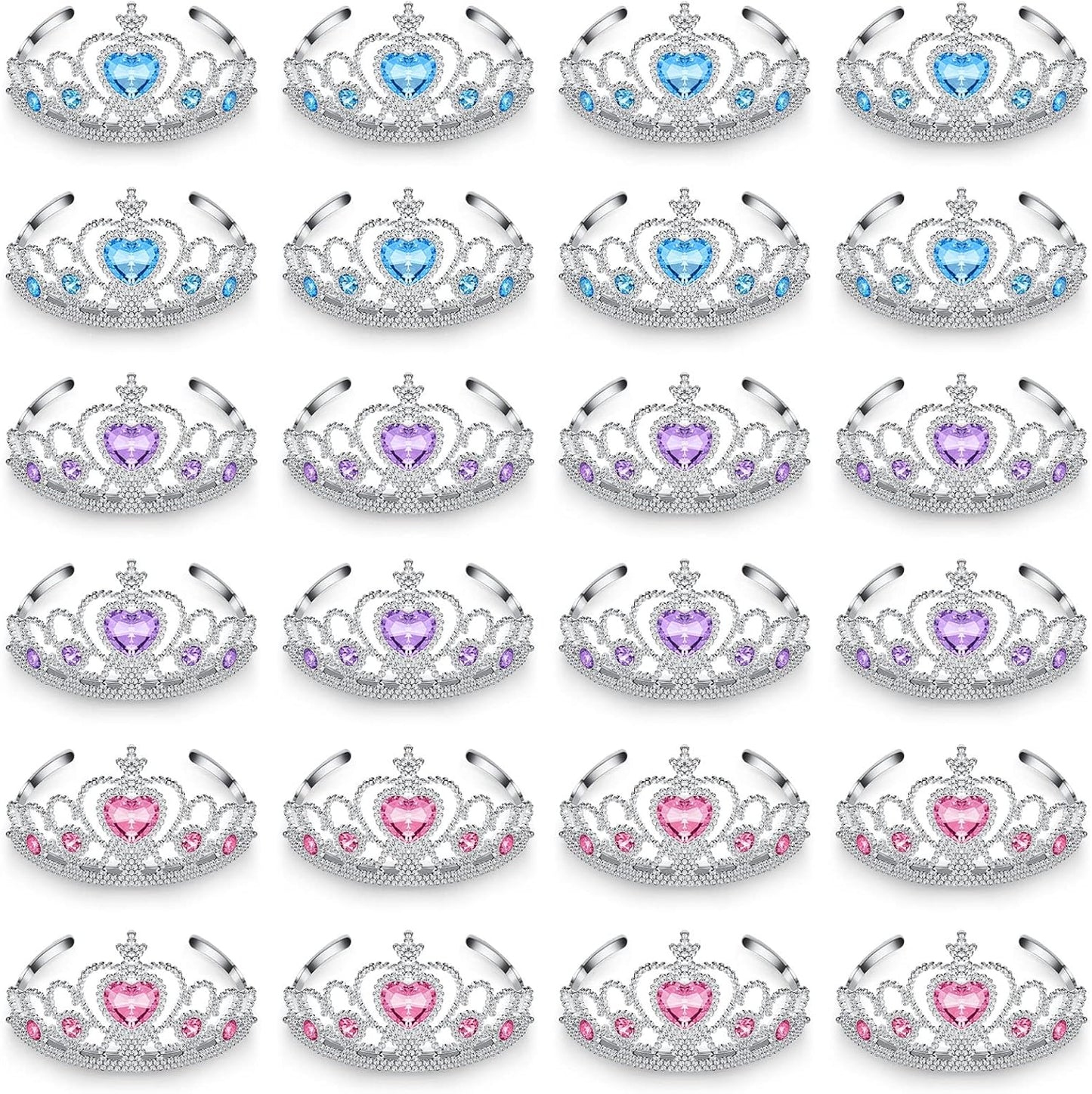 Zhanmai 24 Pcs Tiara Crown Set Princess Crown for Girls Plastic Tiaras Dress up Costume Party Favor Accessories Kid Birthday (Blue Purple Pink)