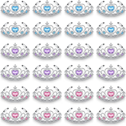 Zhanmai 24 Pcs Tiara Crown Set Princess Crown for Girls Plastic Tiaras Dress up Costume Party Favor Accessories Kid Birthday (Blue Purple Pink)