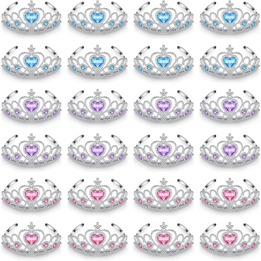 Zhanmai 24 Pcs Tiara Crown Set Princess Crown for Girls Plastic Tiaras Dress up Costume Party Favor Accessories Kid Birthday (Blue Purple Pink)