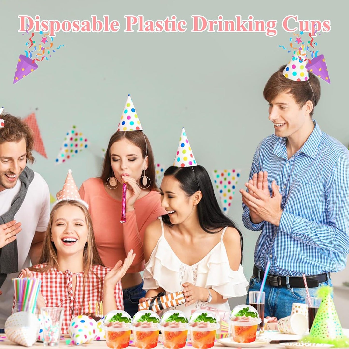 100Pcs 8oz Plastic Dessert Cups with Lids and Spoons,Disposable Parfait Cup Square Cake Containers for Party Favor,Mousse,Yogurt,Pudding,Snacks,Fruits,50 Sets