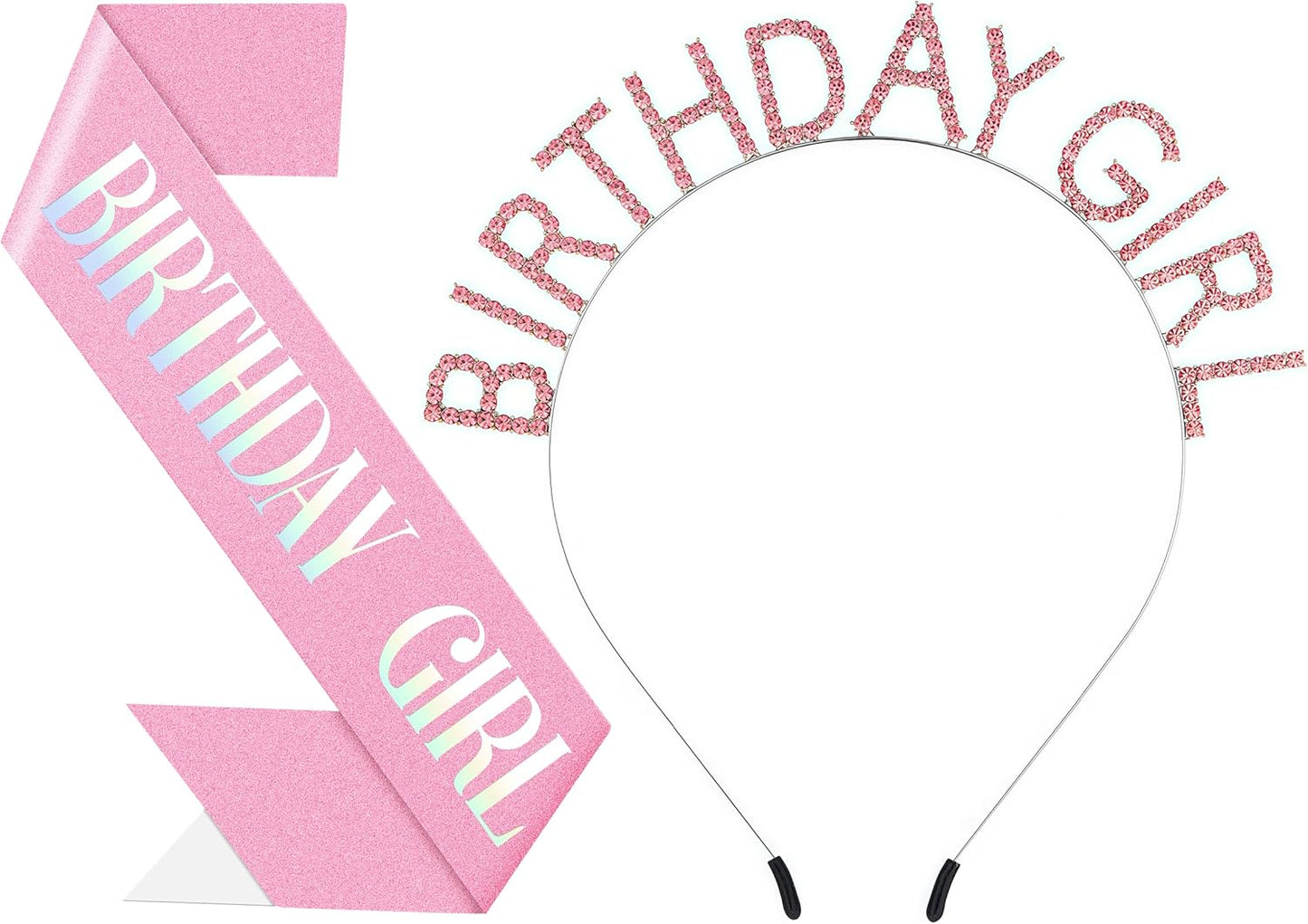 Birthday Headband with Sash for Women, Birthday Crwon Tiara for Decorations