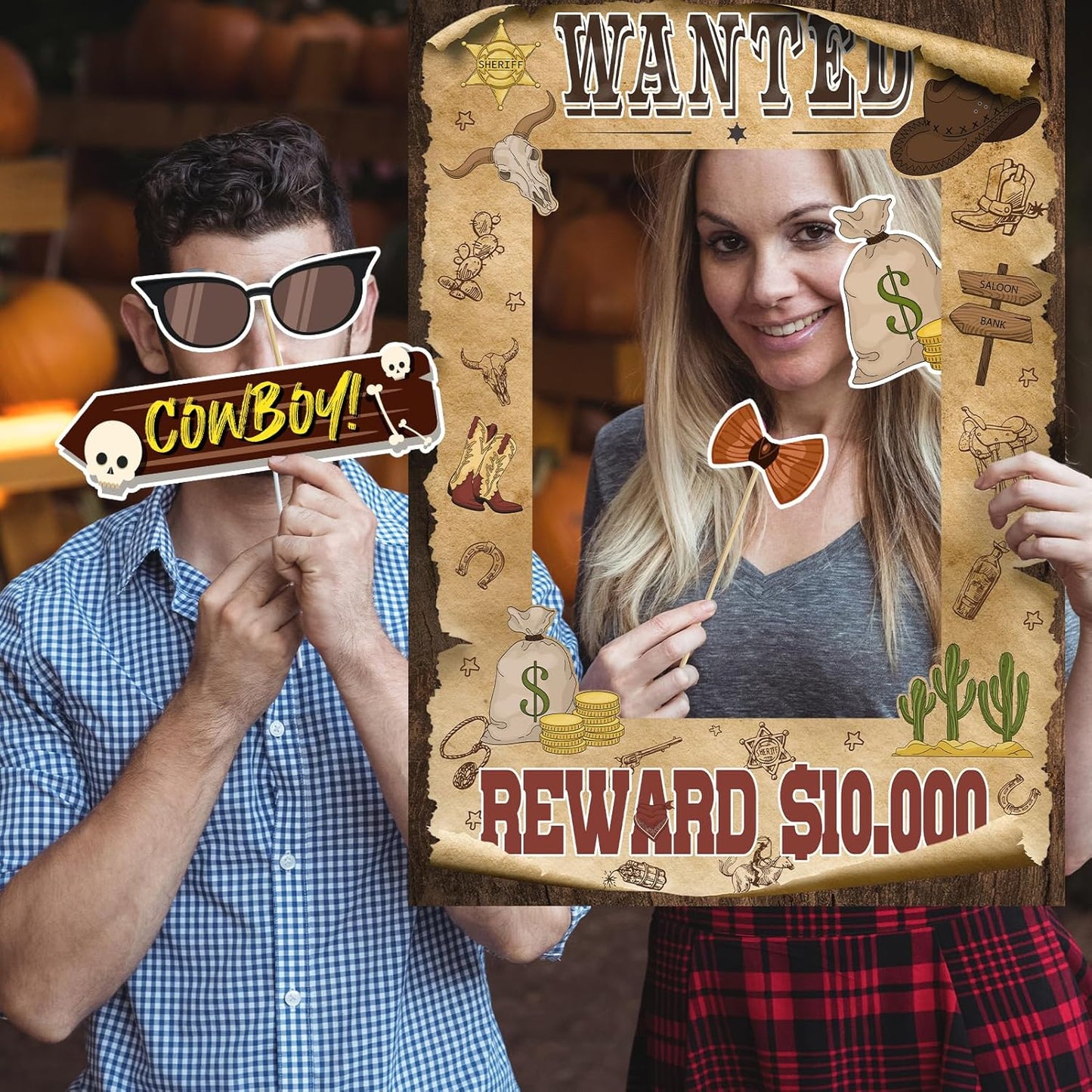 West Wanted Photo Booth Props Selfie Frames & 25 Pieces Western Photo Booth Props, Wild West Themed Party Decoration, West Cowboy Theme Party Supplies, Cowgirl Bachelorette Party