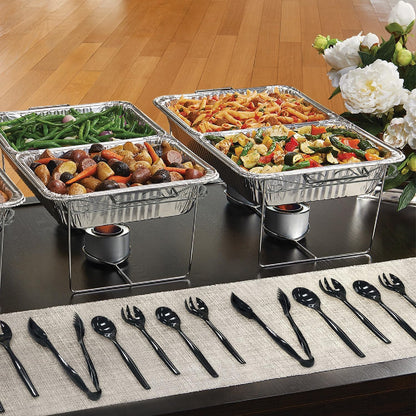 Party Essentials Disposable Heavy Duty Plastic Serving Utensils for Buffets Events Parties, 4-Sets of Spoons/Forks/Tongs, Black