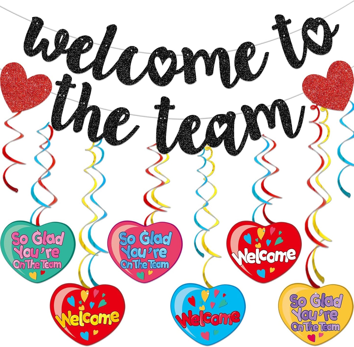 Gold Glitter Welcome To The Team Banner and Hanging Swirls, Welcome Banner, Welcome Sign, Welcome Decorations for New Employee Coworker Teacher Colleague Staff Team Member Office Party