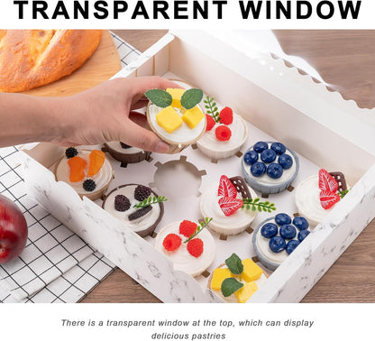12 Count Cupcake Boxes, 4PCS Cupcake Container with Window, Food Grade Cupcake Holder for Birthday Holiday Party, Bakery Supplies for Cupcakes, Desserts, and More