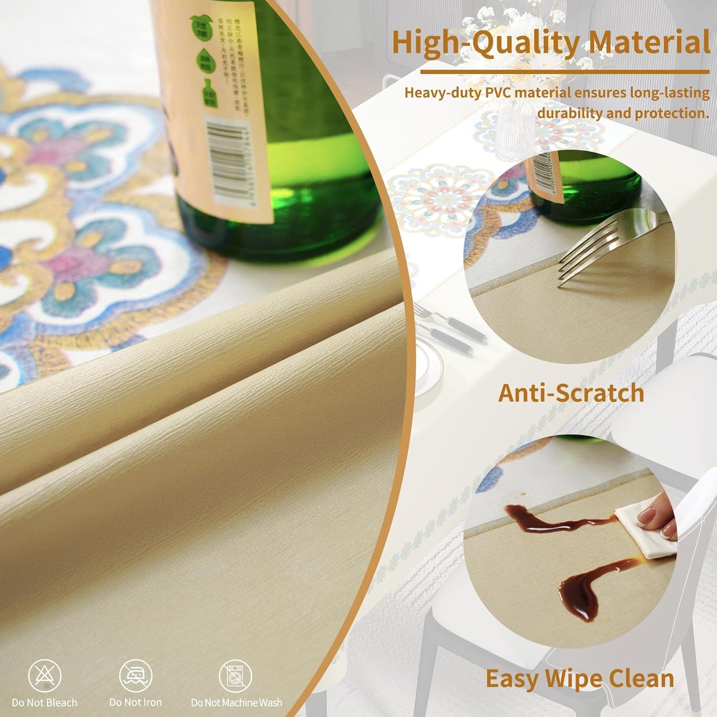 Rectangle Table Cloth,100% Waterproof Tablecloth Oil Proof Spill Proof Vinyl Table Cloth, Wipe Clean Plastic Table Cover for Dining, Camping, Indoor and Outdoor 52" x 70",Leaves