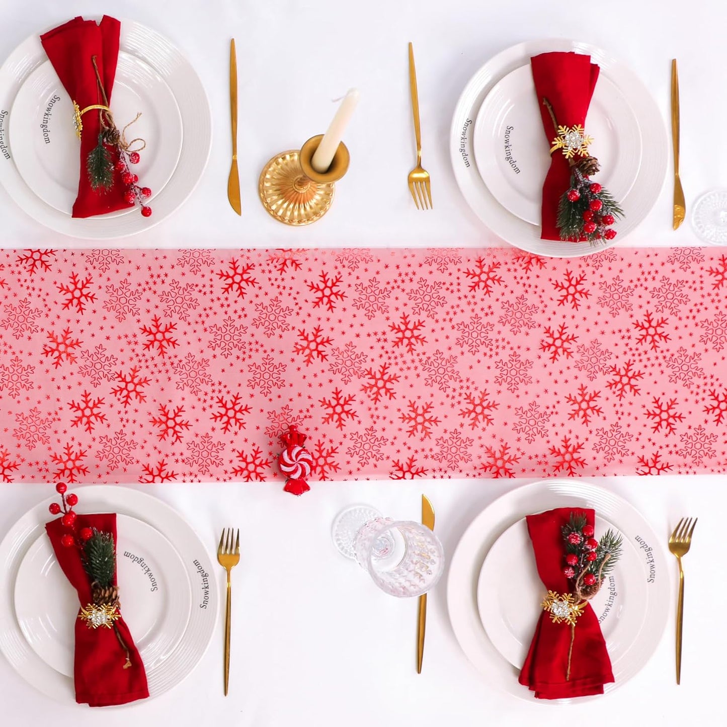 Snowkingdom 2 Pieces Gold Table Runner, Sequin Glitter Foil Metallic Thin Mesh Runner Roll 11"x108", Gold Table Decorations for Event Party, Wedding, Birthday Party, Christmas