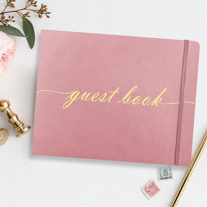 Elegant Wedding Guest Book - Perfect for Wedding Receptions, Baby Showers, Birthdays and Special Events - 7" x 9" Sign in Book - 120 Lined Pages - Leather Hardcover - Pink