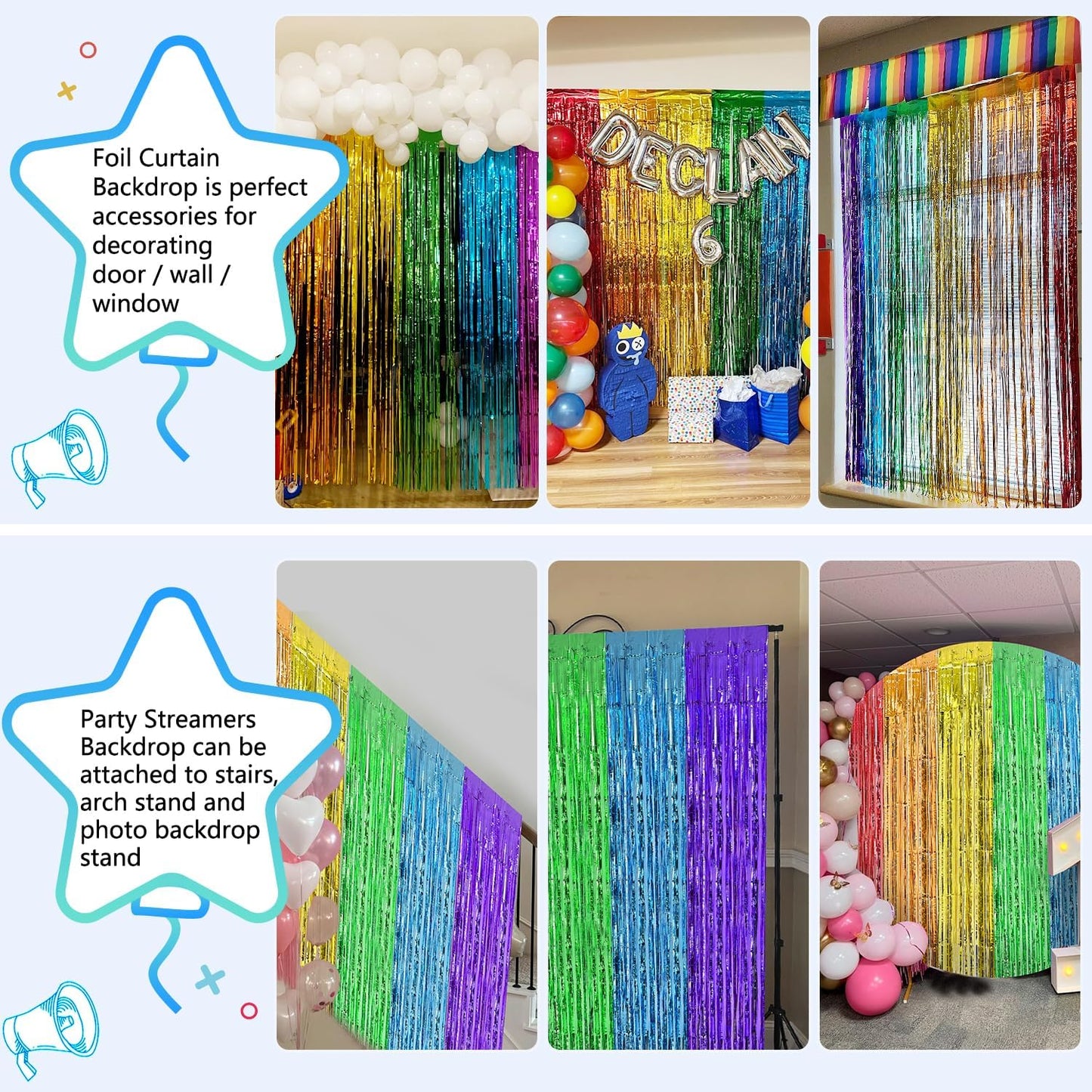 2 Pack Foil Curtain Backdrop Curtains Silver Tinsel Door Streamers Birthday Party Decorations Photo Booth Props for Disco Party Graduation Wedding Baby Shower Bachelorette Christmas Gender Reveal