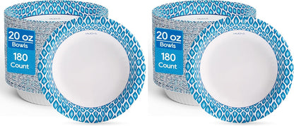 MUCHII 20 Oz Paper Bowls 180 Count Disposable Bowls, Printed Soak Proof Large Bowls for Breakfast, Lunch, and Dinner Meals
