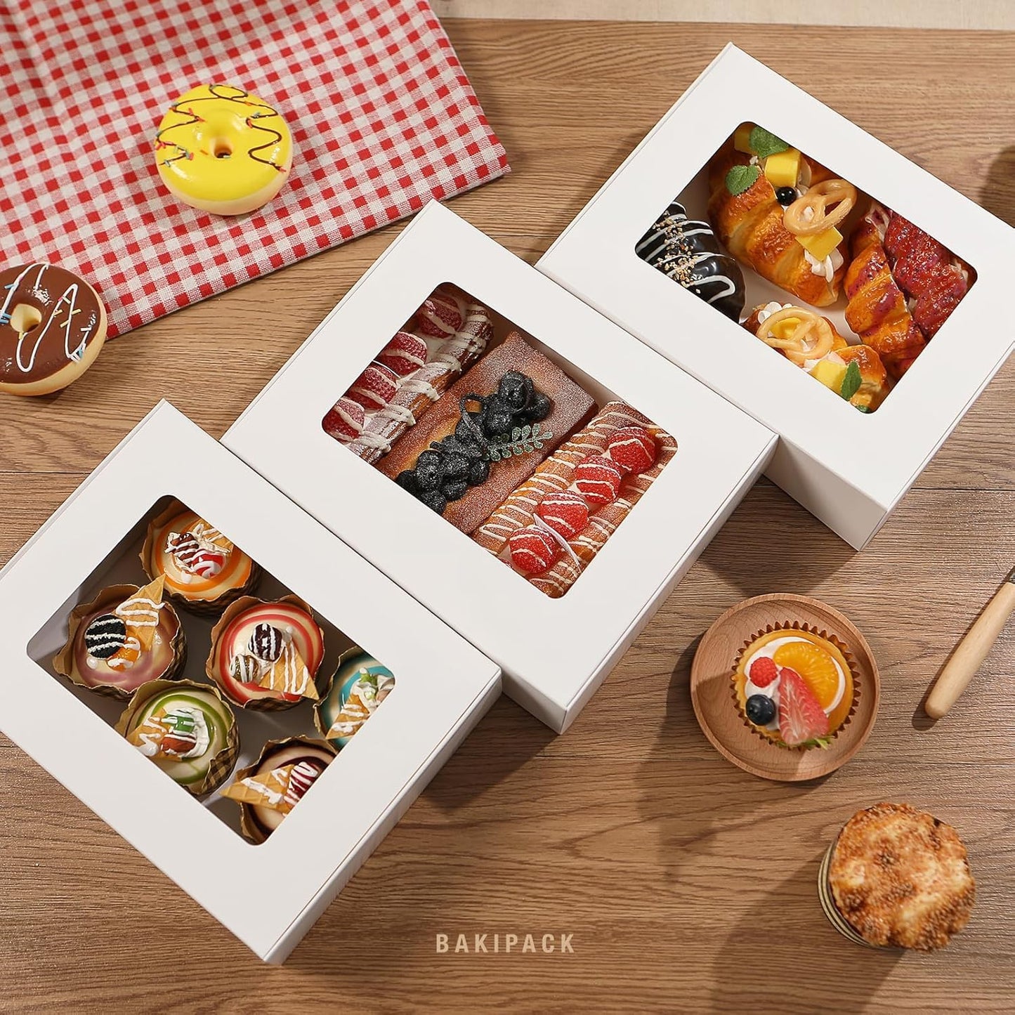 15 Pumpkin Roll Boxes, 12x8x3.5 inches Cake Roll Container, White Roll Cake Boxes with Window, Donut Boxes Pastry Cake Packaging