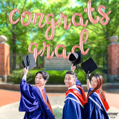 Graduation decorations 2026 | Rose Gold Congratulations Balloons - 16 Inch | Script Congrats Grad Balloons for Graduation Decorations Class of 2026 | Grad party decor, KatchOn