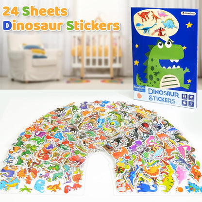 BEESTECH 24 Sheets Dinosaur Stickers 450+ for Kids Boys Girls Toddlers, Teacher Reward Stickers, Potty Chart Training, Dinosaur Party Favor Supplies, Goody Bag Stuffers，Pinata Filler