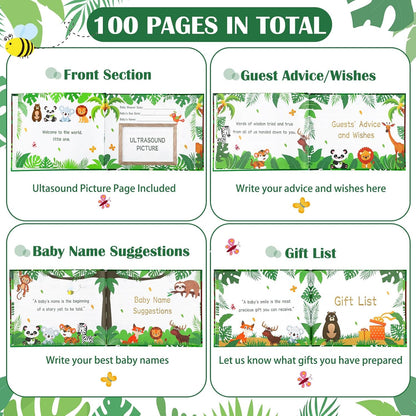 Fuyoooo 27 Pcs Safari Animal Baby Shower Guest Book Set Baby Shower Sign in Guest Floral Book Place Table Cards with Gold Pen Adhesive Photo Corner for Birthday Party