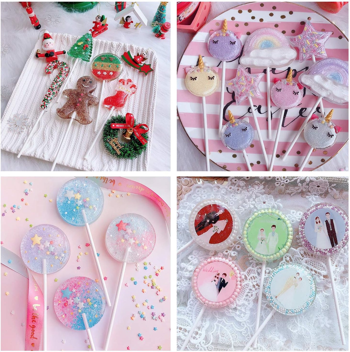 300PCS Lollipop Cake Pop Treat Bag Set Including 100pcs Parcel Bags, Papery Treat Sticks, Gold Metallic Twist Ties for Making Candies, Chocolates and Cookies