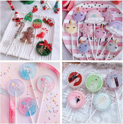 300PCS Lollipop Cake Pop Treat Bag Set Including 100pcs Parcel Bags, Papery Treat Sticks, Gold Metallic Twist Ties for Making Candies, Chocolates and Cookies