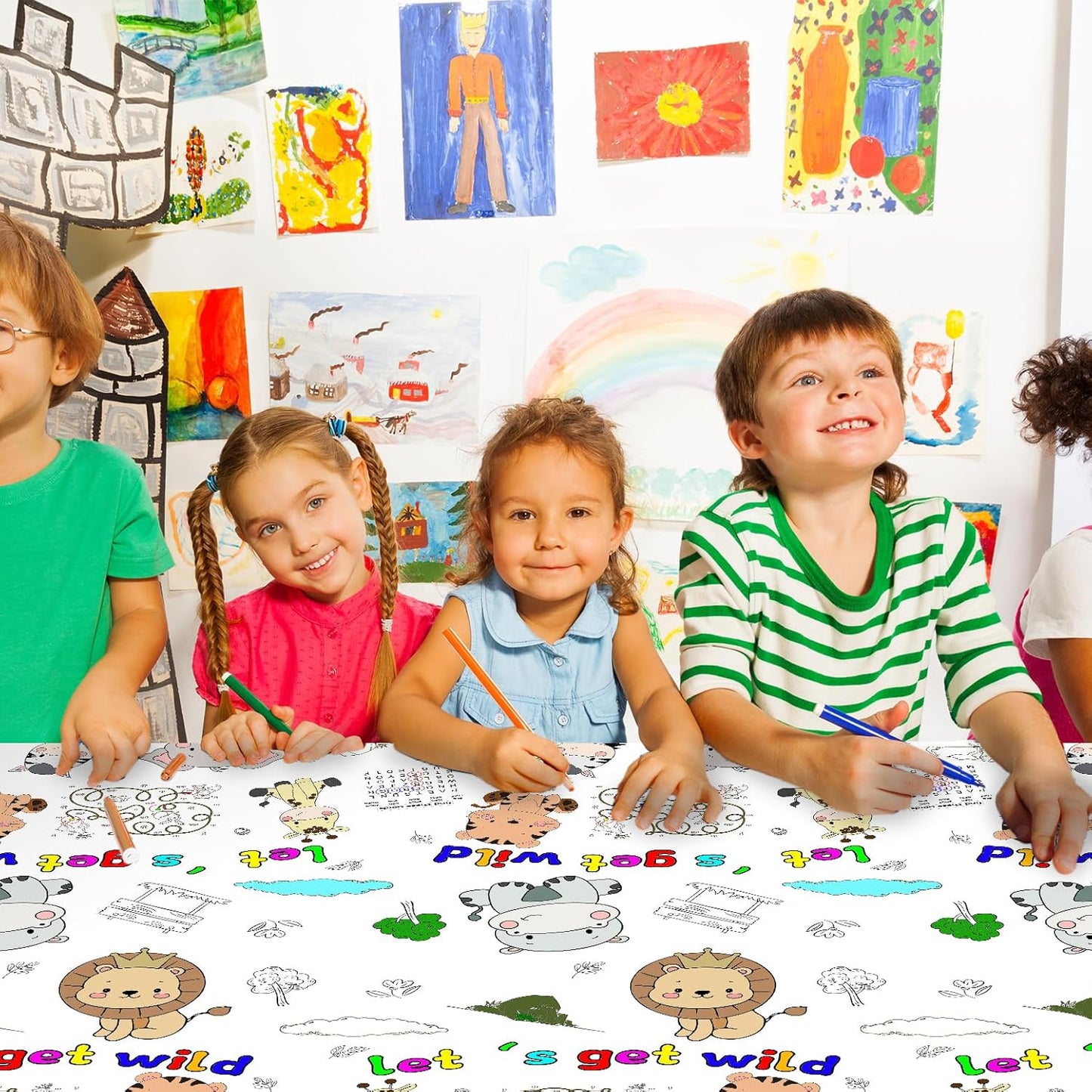 Giant Construction Party Coloring Tablecloth for Kids - Huge Construction Theme Table Cover Large Dump Truck Vehicle Painting Poster for Children Birthday Party Supplies 54x108 Inch