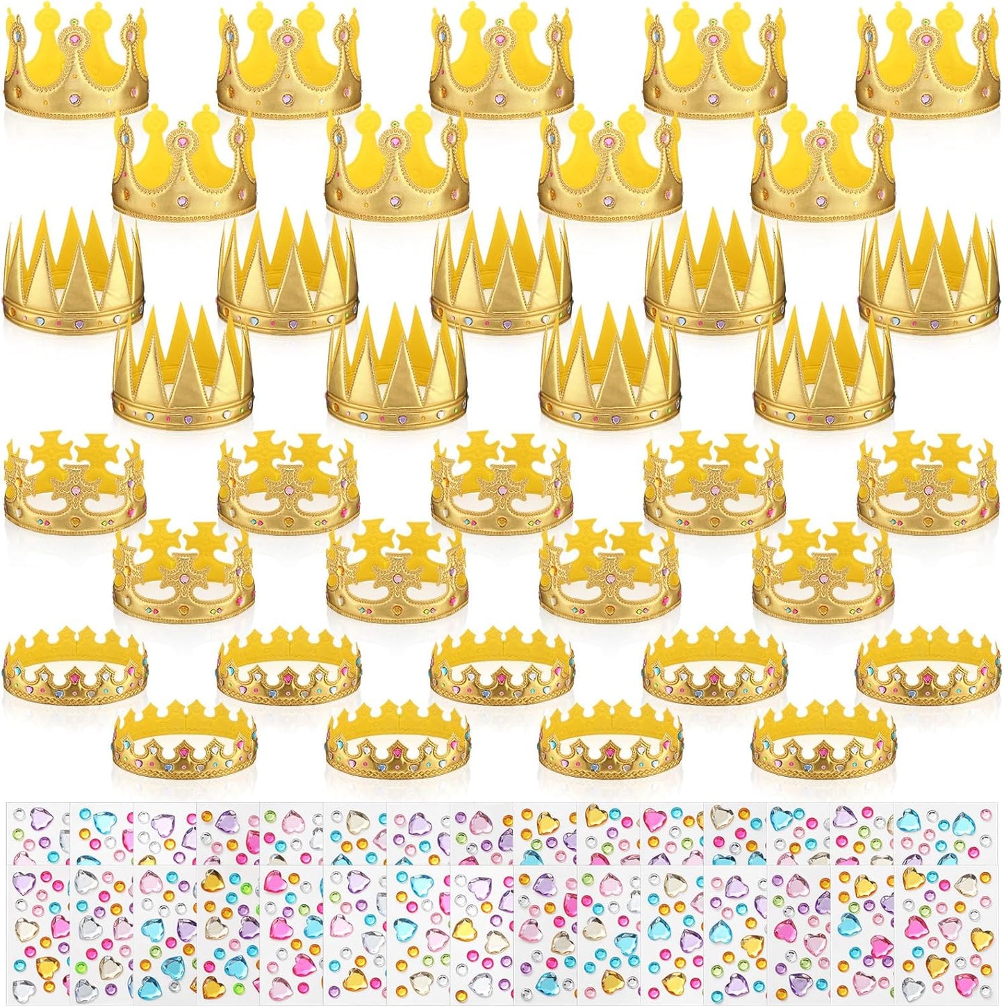 Yaomiao 66 Pieces Foam Princess Tiaras DIY Crowns Kids Party Favors Craft Crystal Diamond Sticker Girls Making Your Own Tiara (Gold)