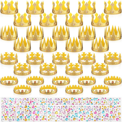 Yaomiao 66 Pieces Foam Princess Tiaras DIY Crowns Kids Party Favors Craft Crystal Diamond Sticker Girls Making Your Own Tiara (Gold)