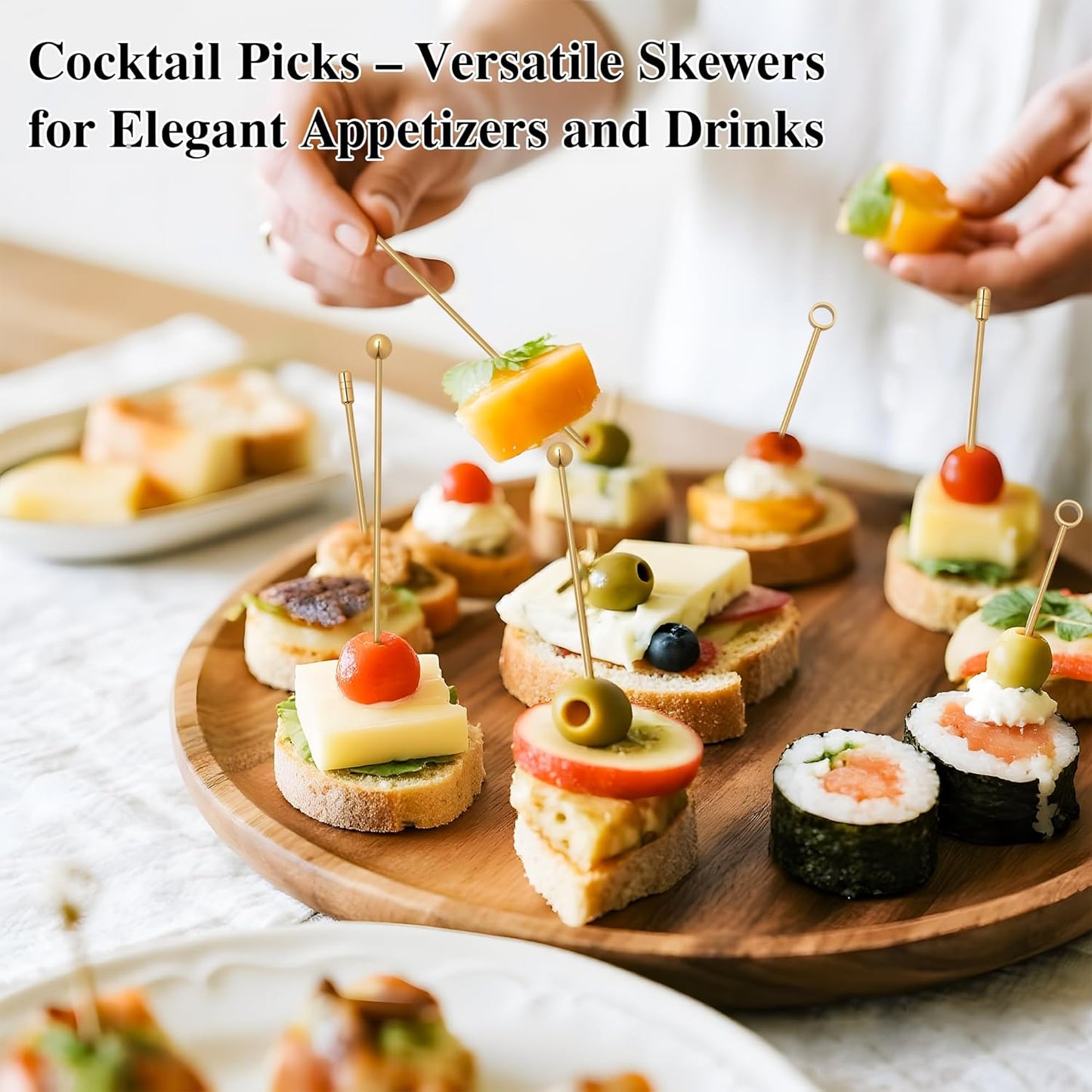 I-MART 15 Pack Stainless Steel Cocktail Picks Martini Olive Skewers, Reusable Metal Garnish Sticks for Drinks, Appetizers, Bloody Mary, Olives, Citrus, Fruit Decor (Gold, 4.25 Inch)