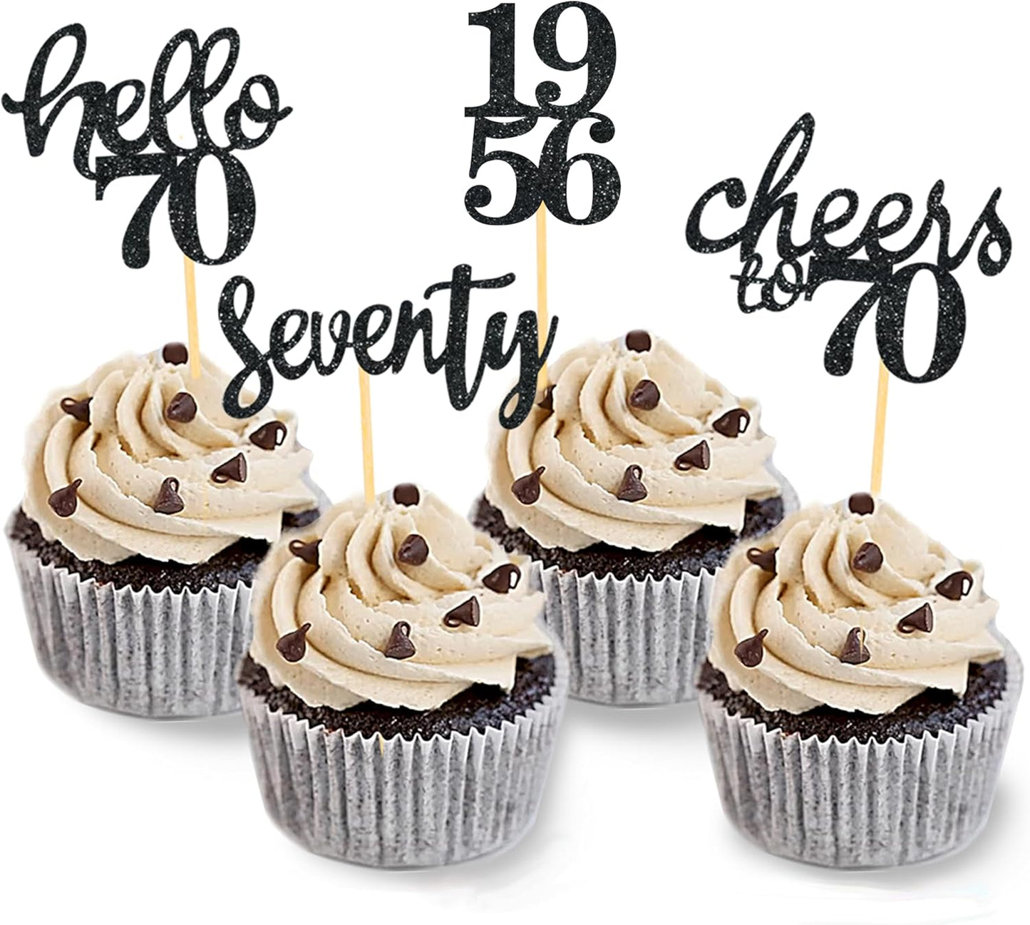24 Pcs Glitter 70th Birthday Cupcake Toppers for Celebrating 70th Birthday Party Decorations for Seventy Years Old Birthday Party Supplies (Rose Gold2)