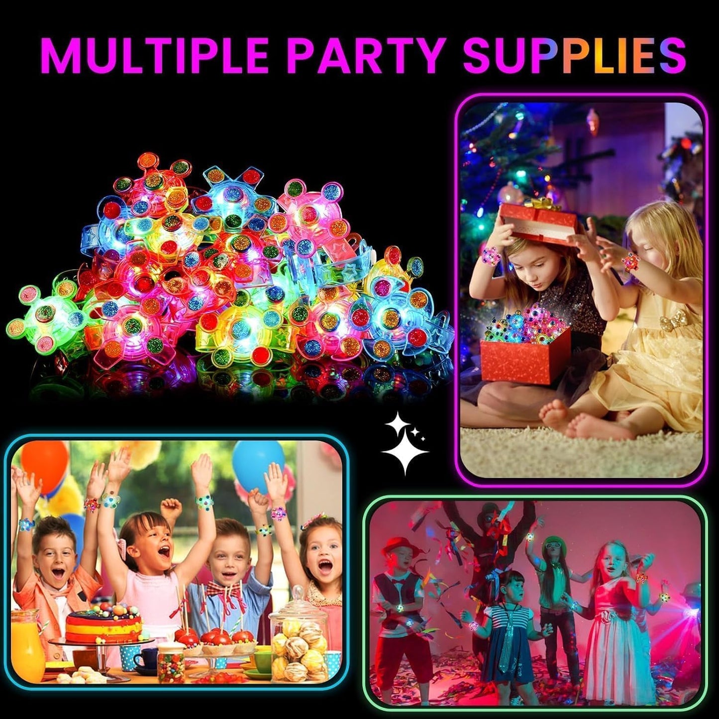 SCIONE 48 Pack LED Light Up Fidget Spinner Bracelets, Glow in The Dark Party Favors for Kids 4-8 8-12, Treasure Box Toys for Classroom, Birthday Gifts, Easter Goodie Bags Stuffers for Boys/Girls