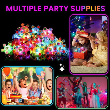 SCIONE 48 Pack LED Light Up Fidget Spinner Bracelets, Glow in The Dark Party Favors for Kids 4-8 8-12, Treasure Box Toys for Classroom, Birthday Gifts, Easter Goodie Bags Stuffers for Boys/Girls