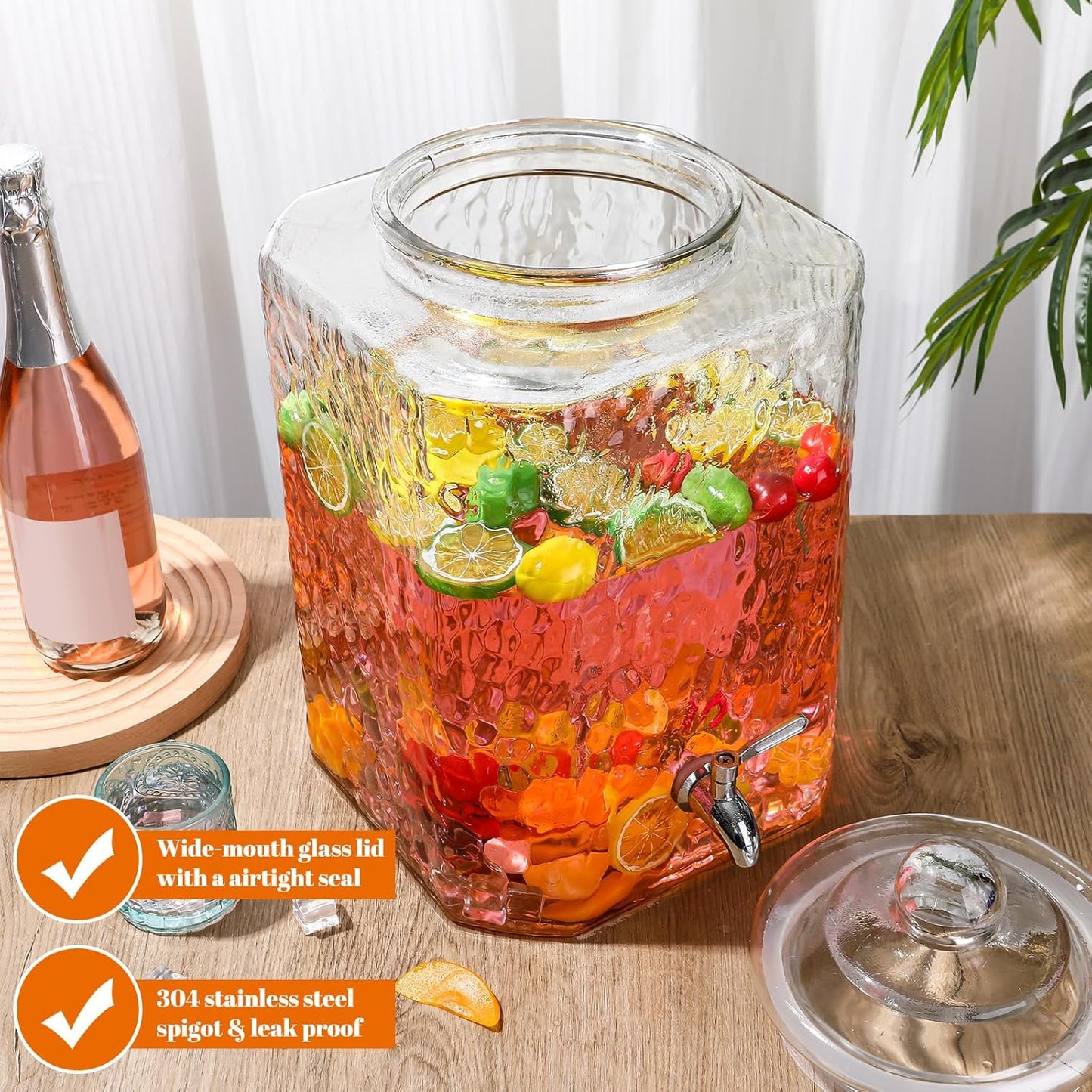 Baderke 5 Gallon Glass Drink Dispenser for Parties Beverage Dispensers Glass Water Dispenser with18/8 Stainless Steel Leakproof Spigot Hanging Chalkboard Signs Pen for Party Wedding (Fashion Style)