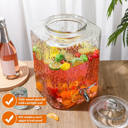 Baderke 5 Gallon Glass Drink Dispenser for Parties Beverage Dispensers Glass Water Dispenser with18/8 Stainless Steel Leakproof Spigot Hanging Chalkboard Signs Pen for Party Wedding (Fashion Style)
