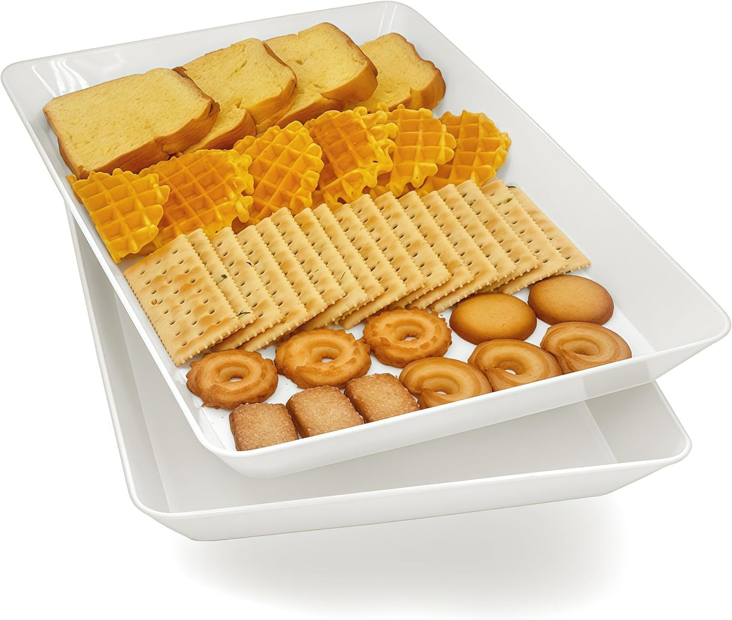 Serving Tray Platter, 4 Pack Food Tray for Veggie Fruit Snack Dessert Cookie Cheese, Food Trays for Party Supplies Display, Plastic Platters for Serving Food, Large White Trays, BPA Free