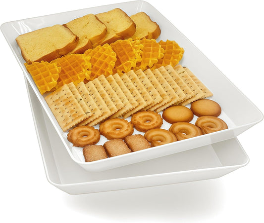 Serving Tray Platter, 4 Pack Food Tray for Veggie Fruit Snack Dessert Cookie Cheese, Food Trays for Party Supplies Display, Plastic Platters for Serving Food, Large White Trays, BPA Free