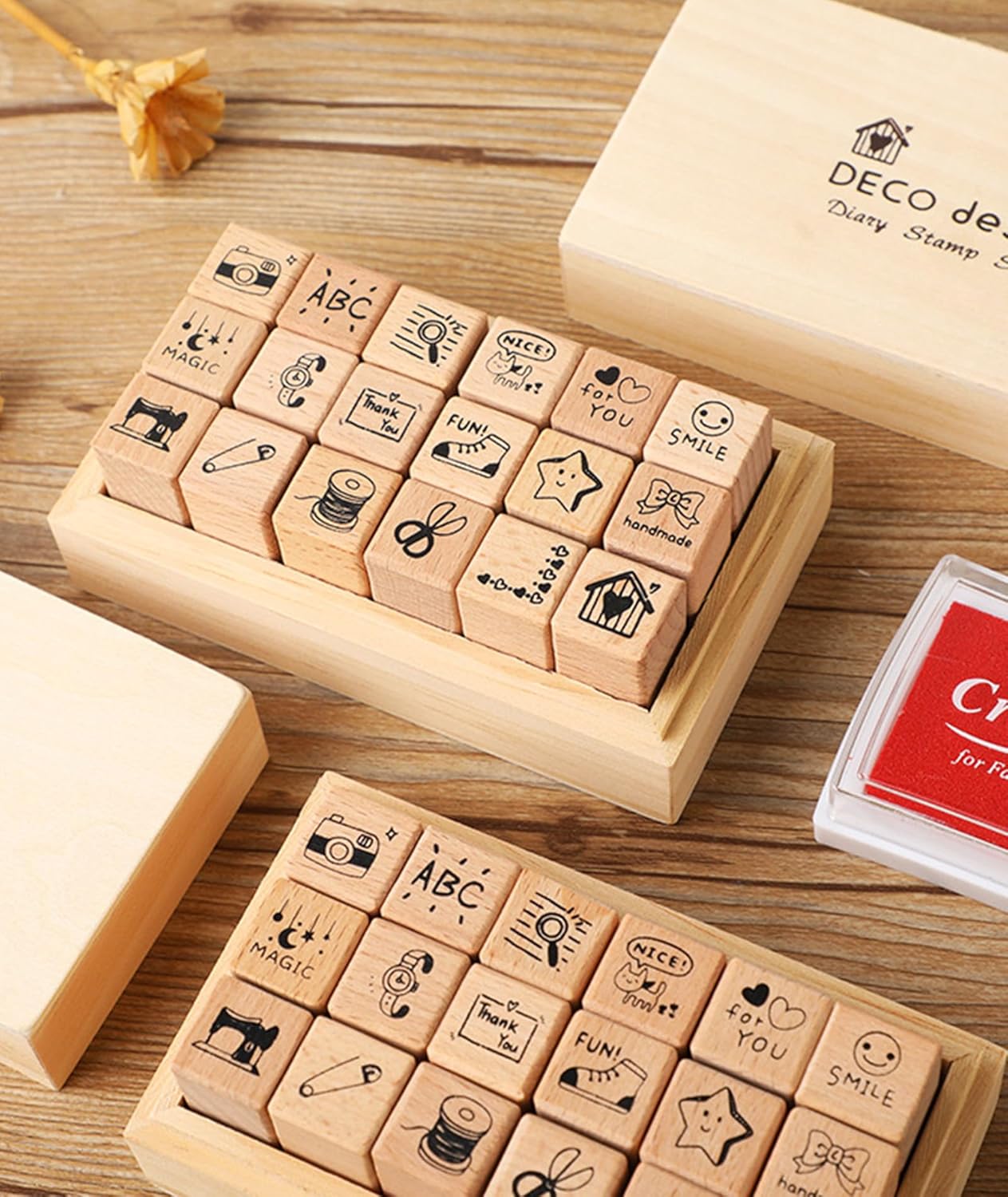 25pcs Mood Expression Wooden Rubber Stamps Kit, Cute Small Emoticon Theme Stamps for Decorative Diary Planner DIY Craft Scrapbook Card Making Letters Journal